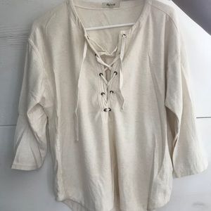 Madewell tie up crop sleeve shirt. Thick material